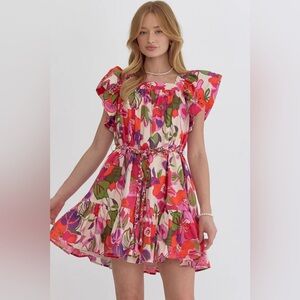 Floral Ruffle Sleeve Dress